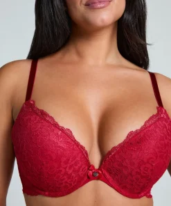 Marine Padded Push-Up Underwired Bra - Red