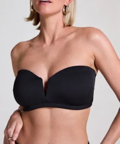 Neoprene Bandeau Bikini Top - Black