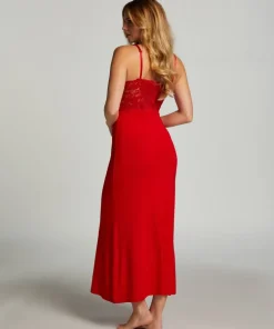 Nora Lace Long Slip Dress - Red