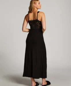 Nora Lace Long Slip Dress - Black