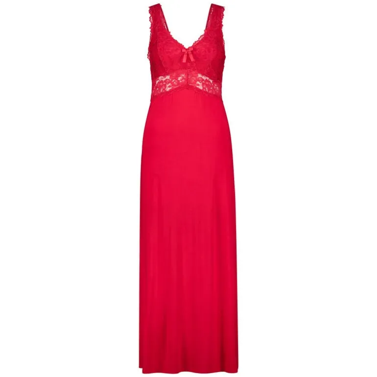 Nora Lace Long Slip Dress - Red