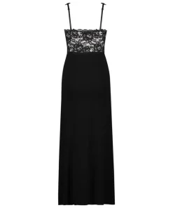 Nora Lace Long Slip Dress - Black