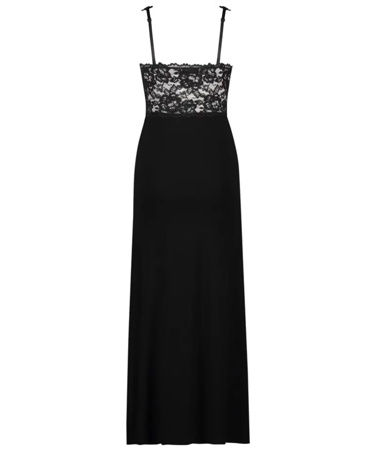 Nora Lace Long Slip Dress - Black