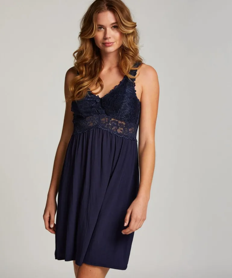 Nora Lace Slip Dress - Blue
