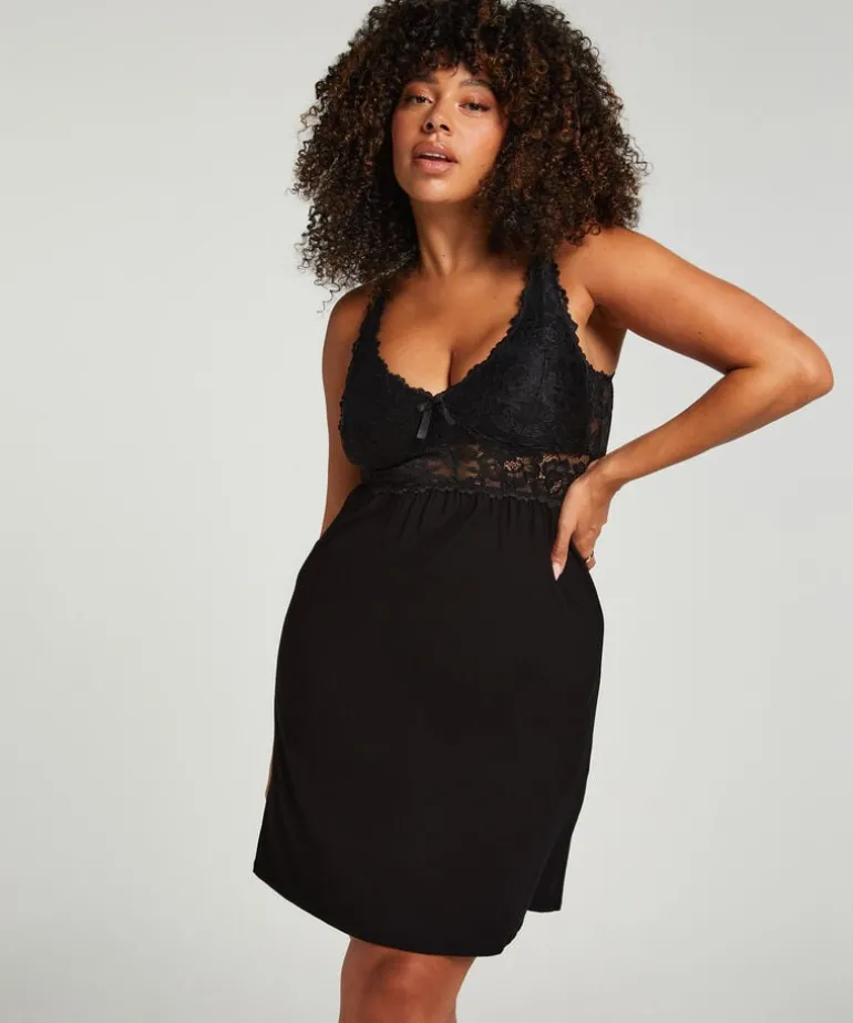 Nora Lace Slip Dress - Black