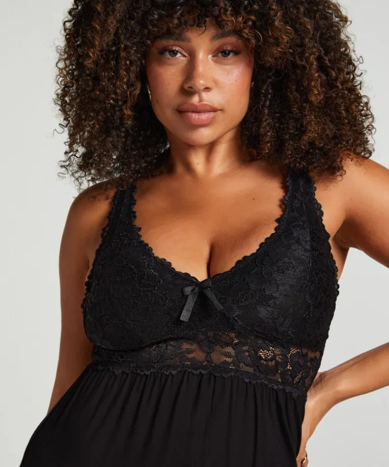 Nora Lace Slip Dress - Black