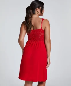 Nora Lace Slip Dress - Red