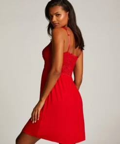 Nora Lace Slip Dress - Red