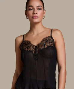 Plisse Lace Cami - Black