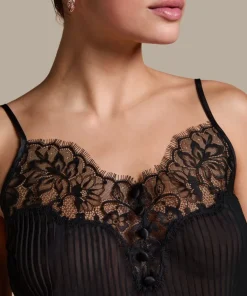 Plisse Lace Cami - Black