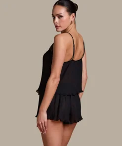 Plisse Lace Cami - Black
