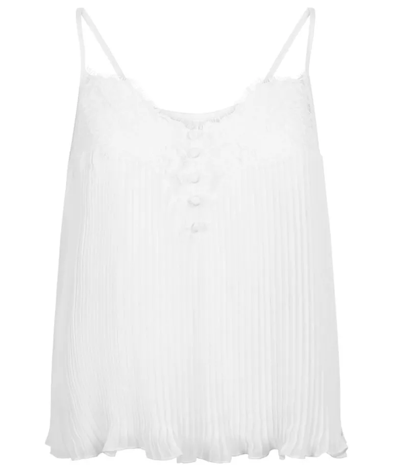 Plisse Lace Cami - White