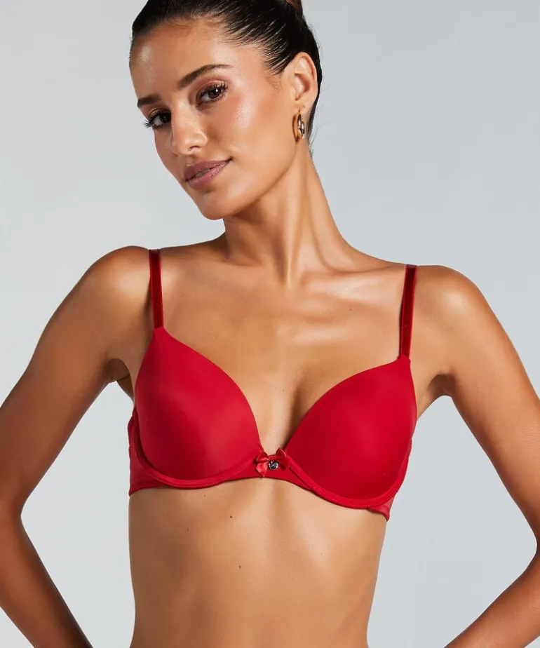 Plunge Padded Underwired Bra - Red