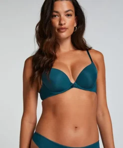 Plunge Padded Underwired Bra - Blue