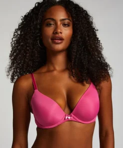 Plunge Padded Underwired Bra - Pink
