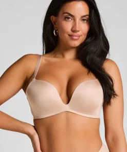 Plunge Padded Underwired Bra - Brown