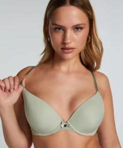 Plunge Padded Underwired Bra - Green