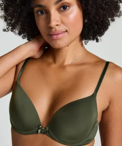 Plunge Padded Underwired Bra - Green