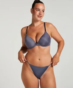 Plunge Padded Underwired Bra - Gray