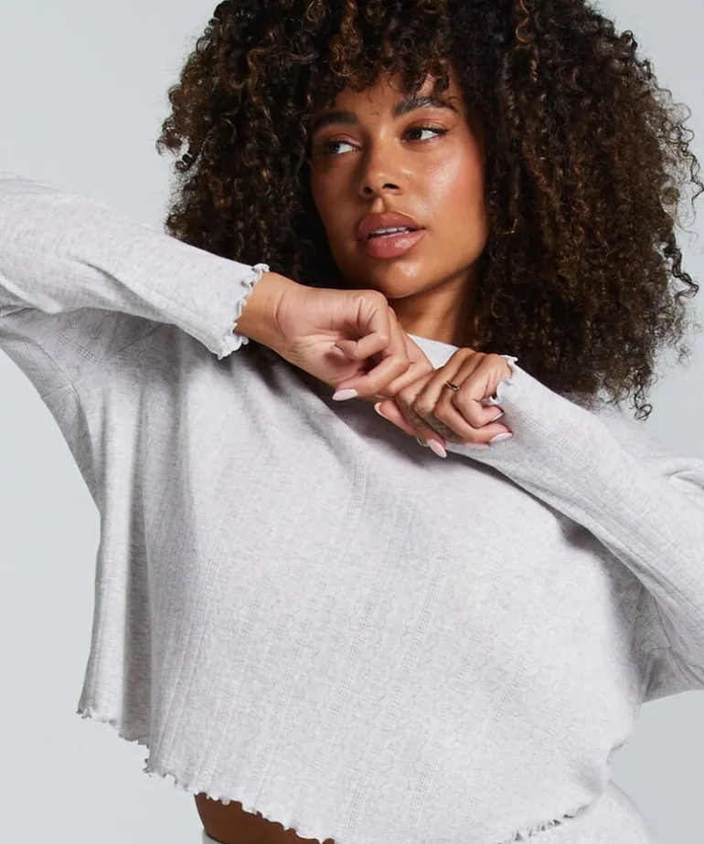 Pointelle Long-Sleeved Pyjama Top - Beige