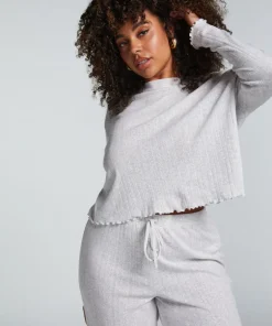 Pointelle Long-Sleeved Pyjama Top - Beige