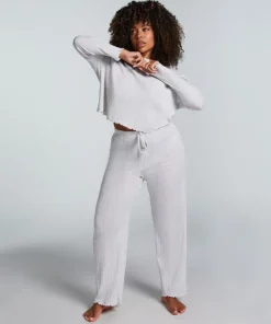 Pointelle Long-Sleeved Pyjama Top - Beige