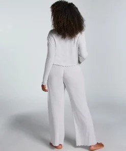 Pointelle Long-Sleeved Pyjama Top - Beige