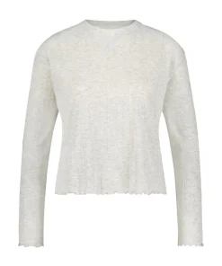Pointelle Long-Sleeved Pyjama Top - Beige