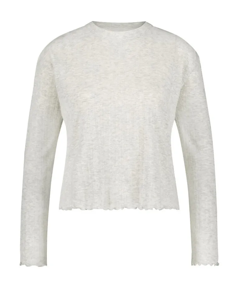 Pointelle Long-Sleeved Pyjama Top - Beige