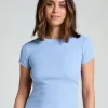 Ribbed Crew Neck Short-Sleeved Pyjama Top - Blue