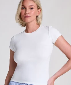 Ribbed Crew Neck Short-Sleeved Pyjama Top - White