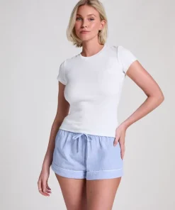 Ribbed Crew Neck Short-Sleeved Pyjama Top - White