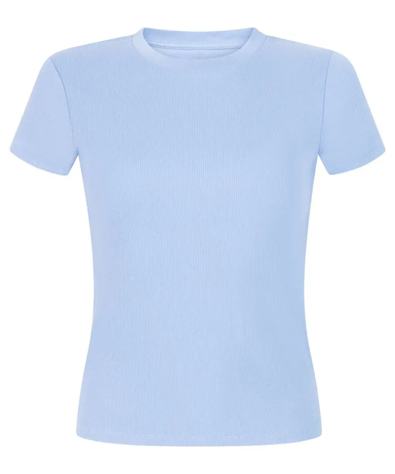 Ribbed Crew Neck Short-Sleeved Pyjama Top - Blue