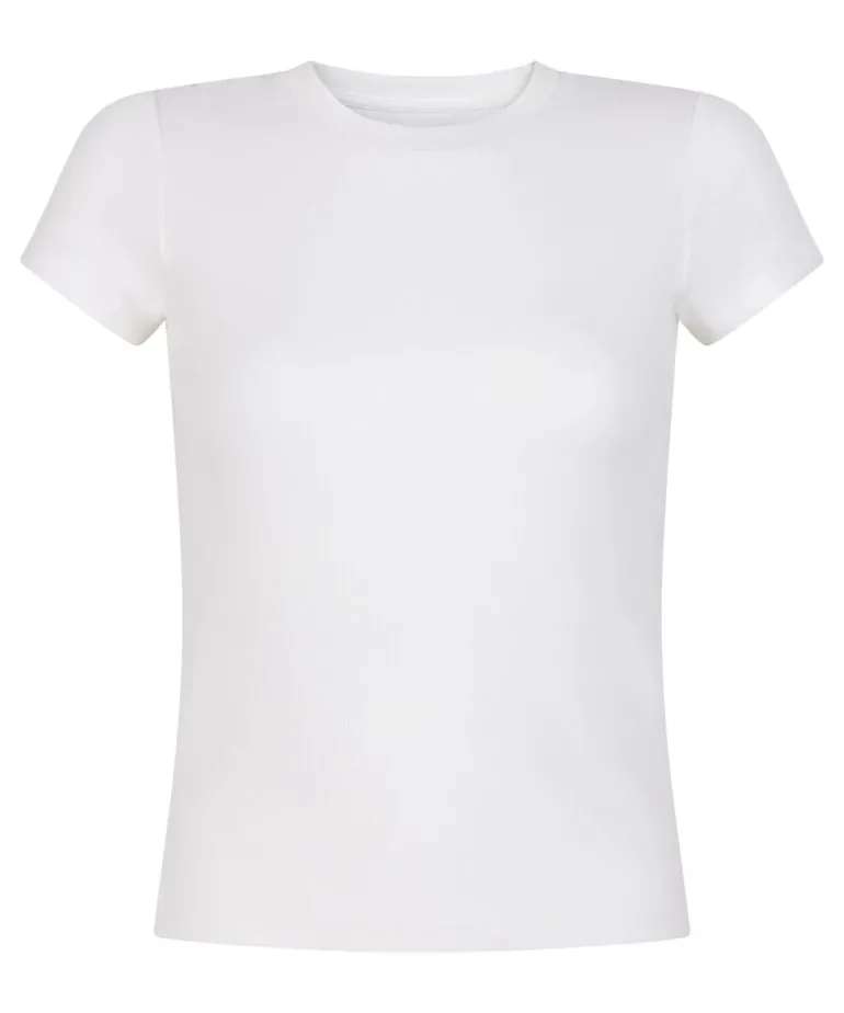Ribbed Crew Neck Short-Sleeved Pyjama Top - White