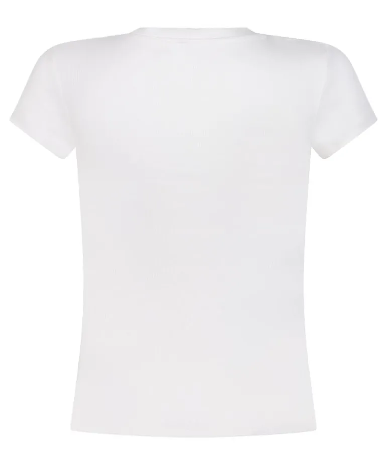 Ribbed Crew Neck Short-Sleeved Pyjama Top - White