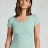Ribbed Jersey Short-Sleeved Pyjama Top - Green