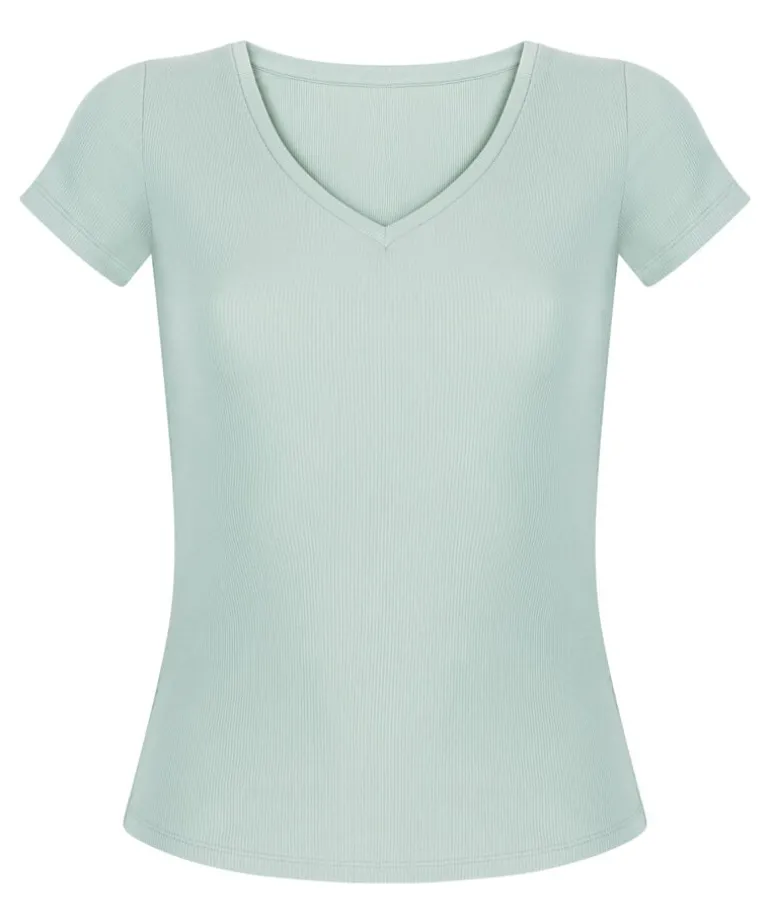 Ribbed Jersey Short-Sleeved Pyjama Top - Green