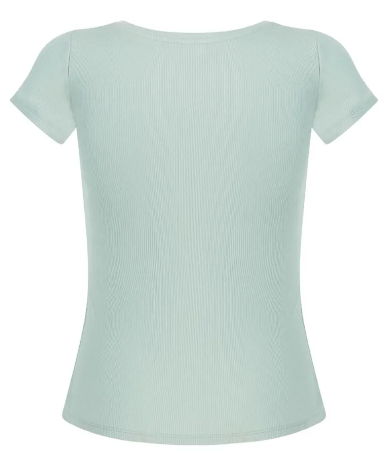 Ribbed Jersey Short-Sleeved Pyjama Top - Green