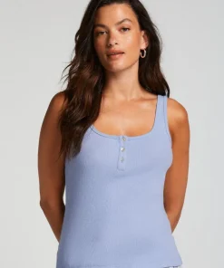 Ribbed Lace Singlet - Blue