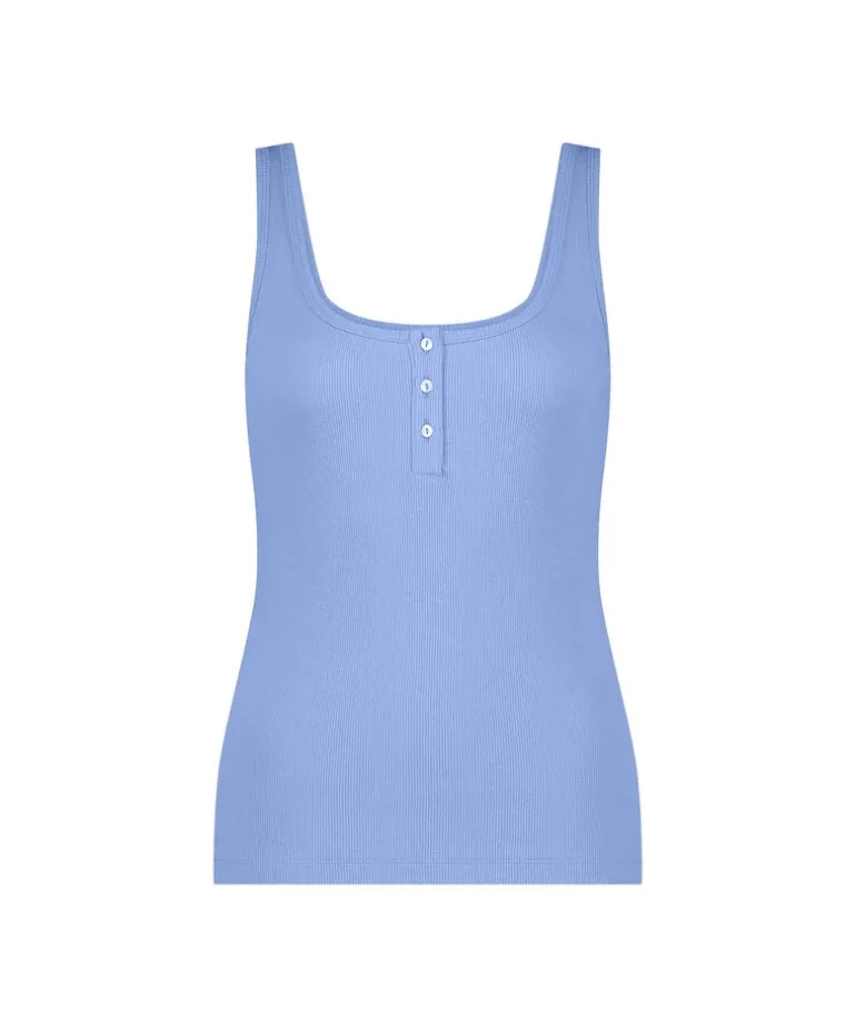 Ribbed Lace Singlet - Blue