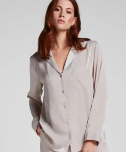 Satin Long-Sleeved Jacket - Beige