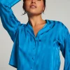 Satin Long-Sleeved Jacket - Blue