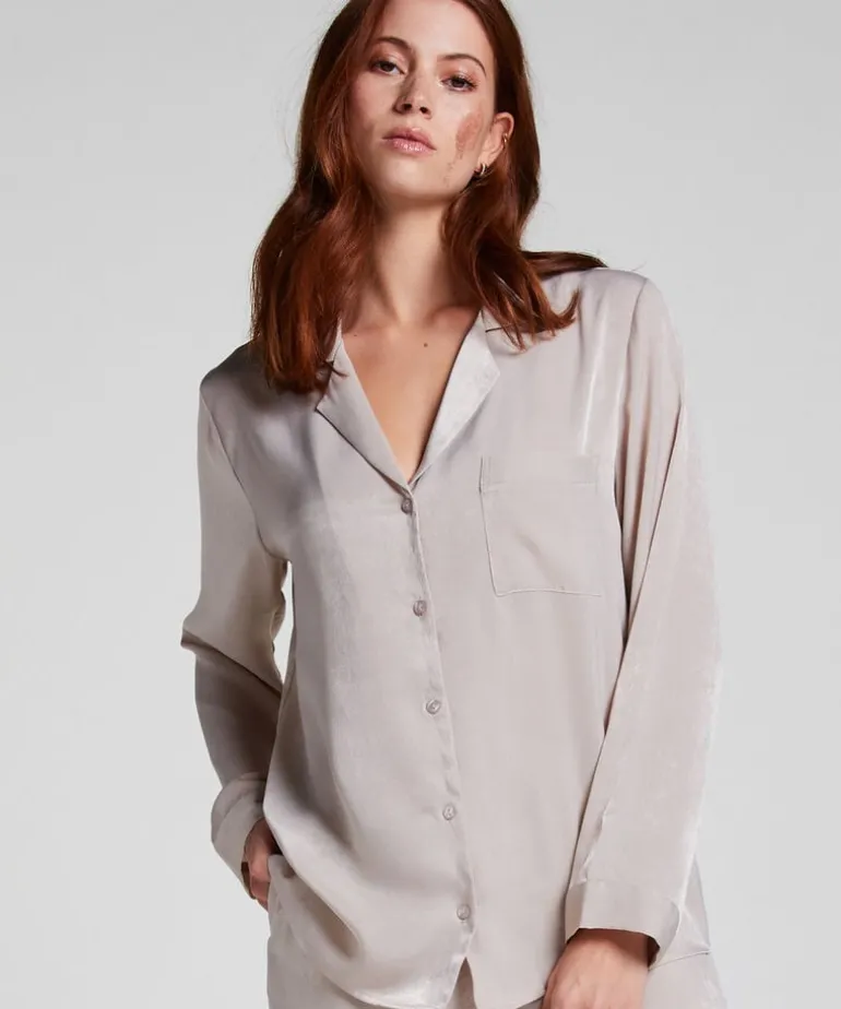 Satin Long-Sleeved Jacket - Beige