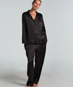 Satin Long-Sleeved Jacket - Black