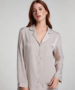 Satin Long-Sleeved Jacket - Beige
