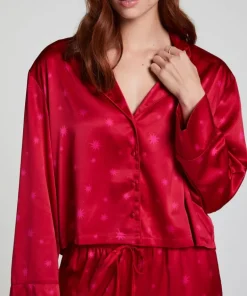 Satin Long-Sleeved Jacket - Red