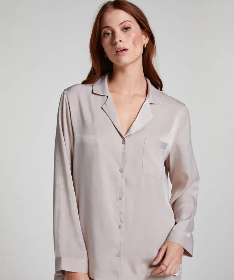 Satin Long-Sleeved Jacket - Beige