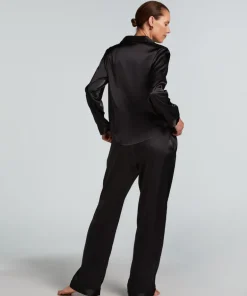 Satin Long-Sleeved Jacket - Black
