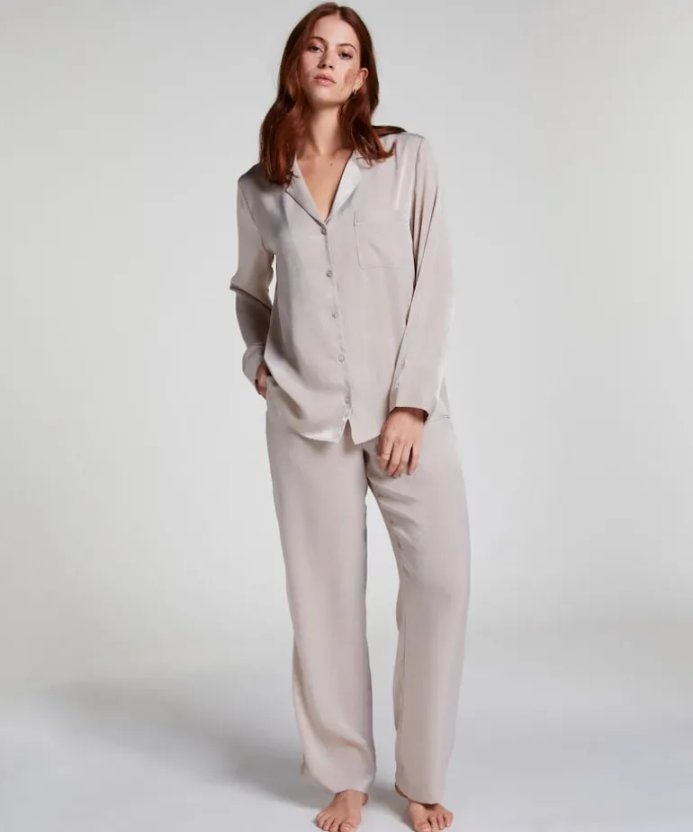 Satin Long-Sleeved Jacket - Beige
