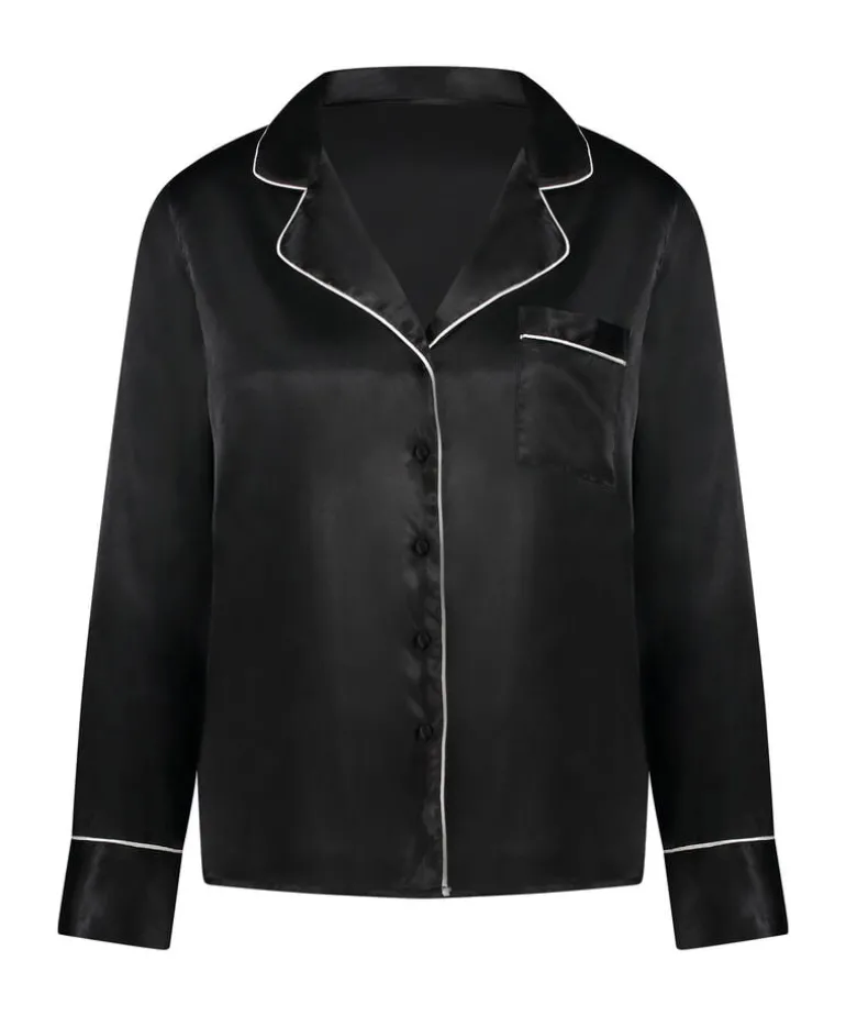 Satin Long-Sleeved Jacket - Black